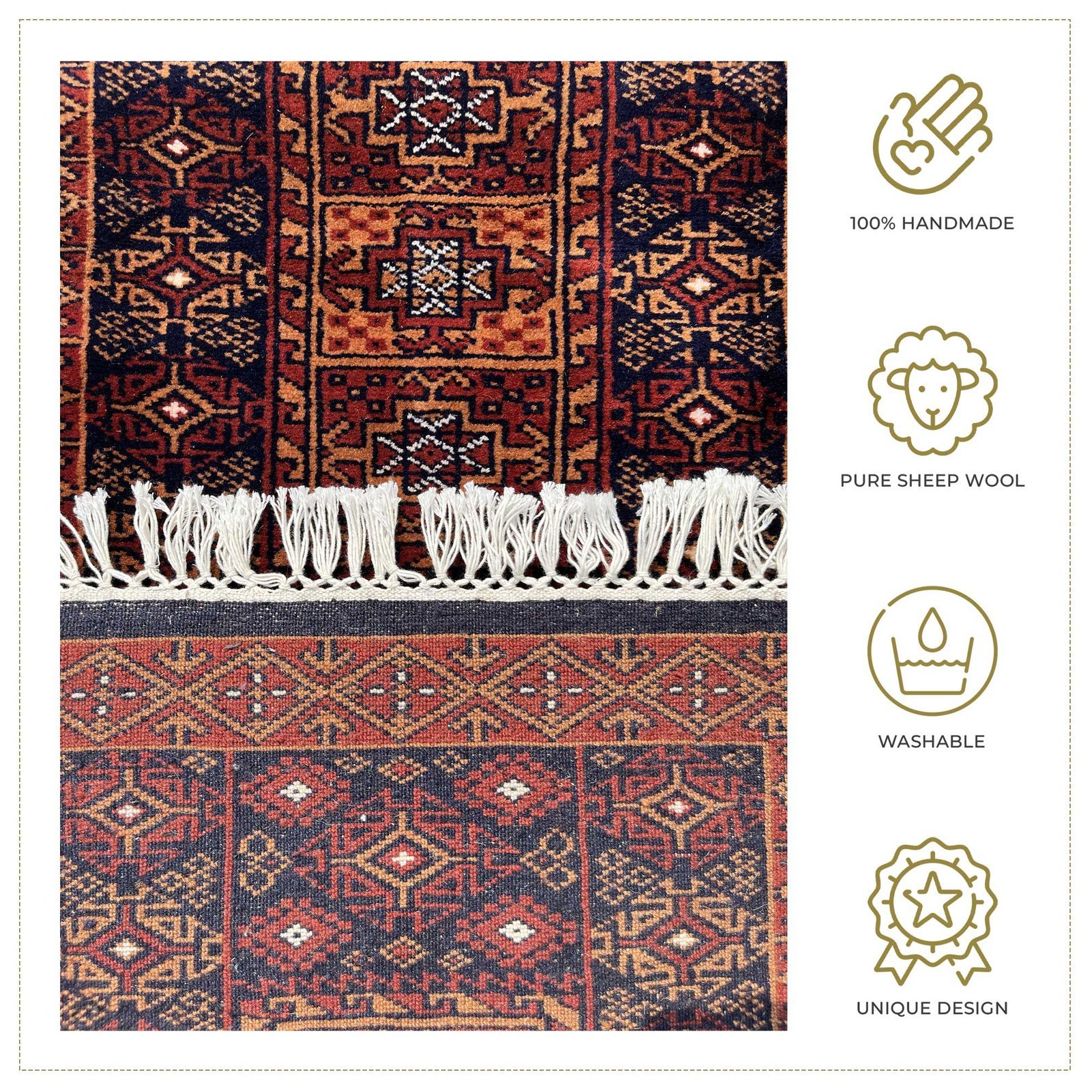 2x6 Feet Hand Knotted Wool Carpet Brown and Black - Image 2