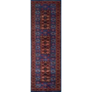 2x6 ft Hand Knotted Wool Runner Carpet Blue Dubba