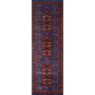2x6 ft Hand Knotted Wool Runner Carpet Blue Dubba