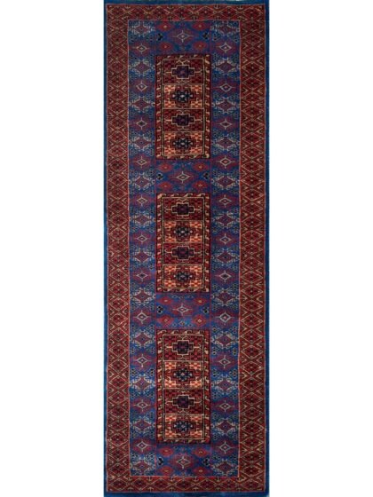 2x6 ft Hand Knotted Wool Runner Carpet Blue Dubba