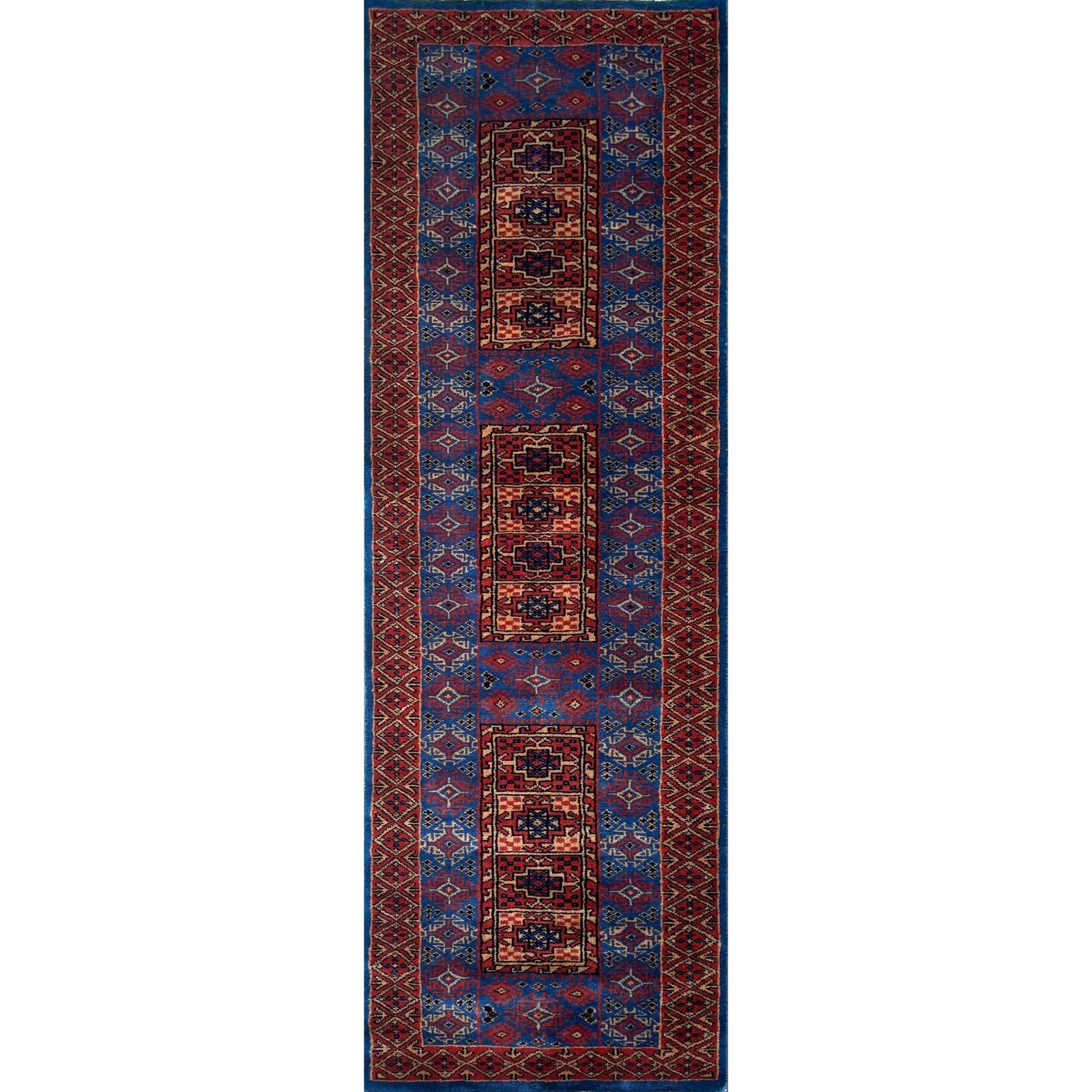 2x6 ft Hand Knotted Wool Runner Carpet Blue Dubba