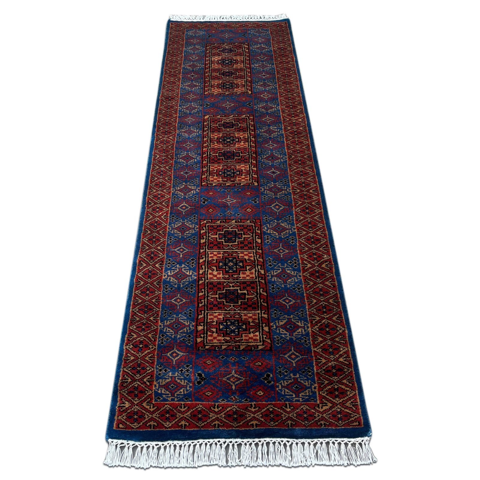 2x6 ft Hand Knotted Wool Runner Carpet Blue Dubba - Image 2