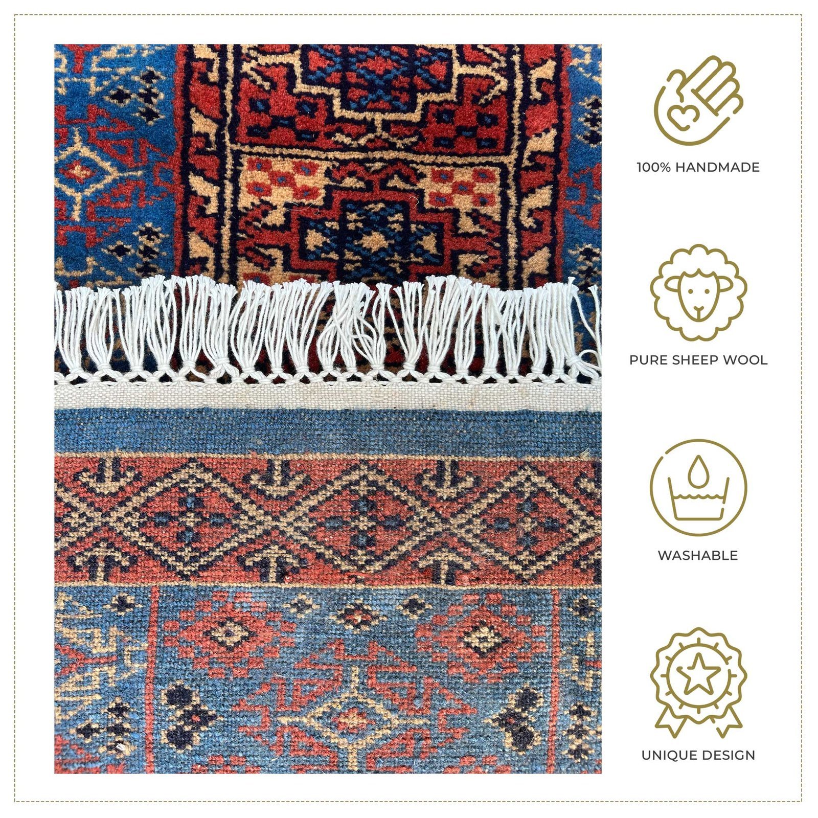 2x6 ft Hand Knotted Wool Runner Carpet Blue Dubba - Image 5
