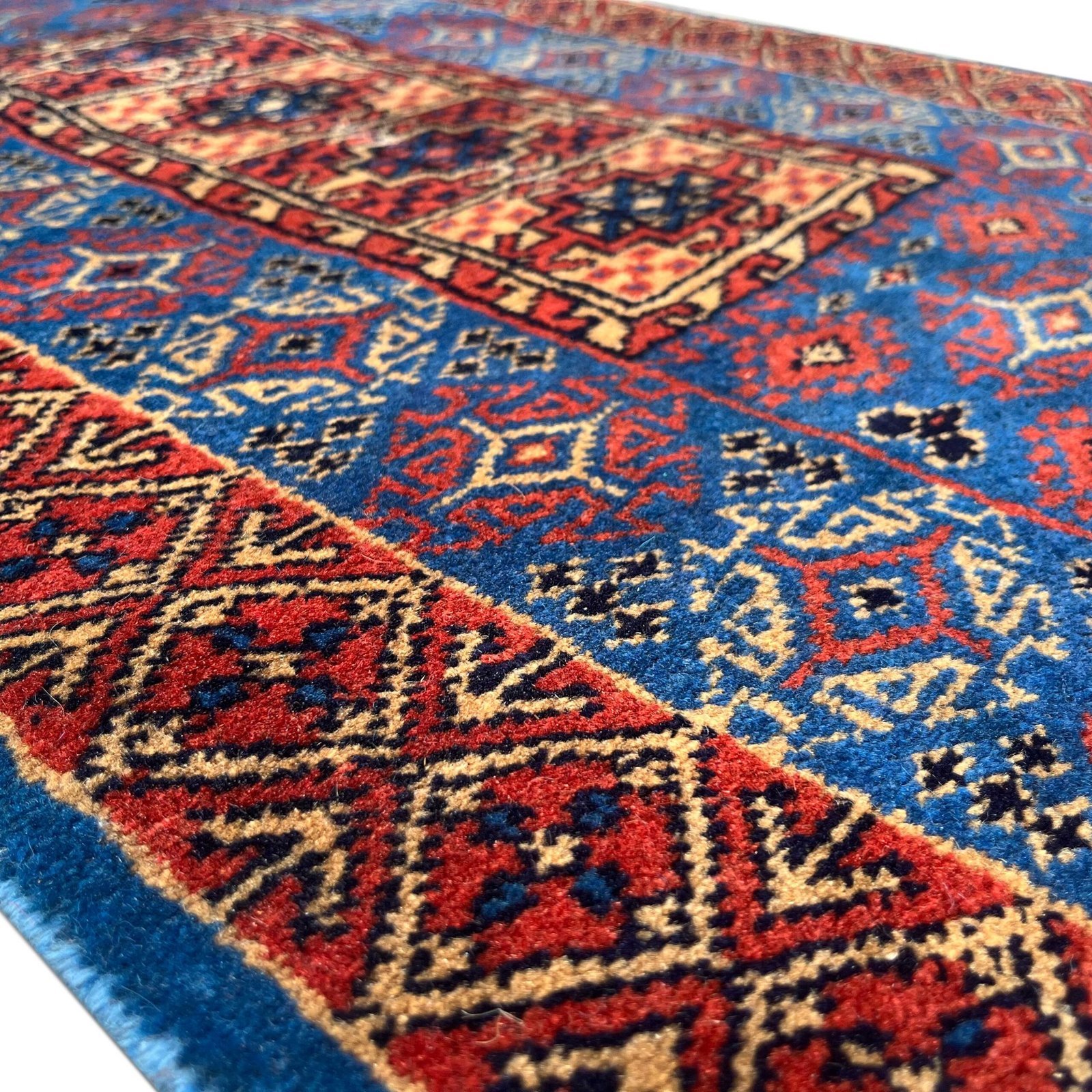 2x6 ft Hand Knotted Wool Runner Carpet Blue Dubba - Image 4