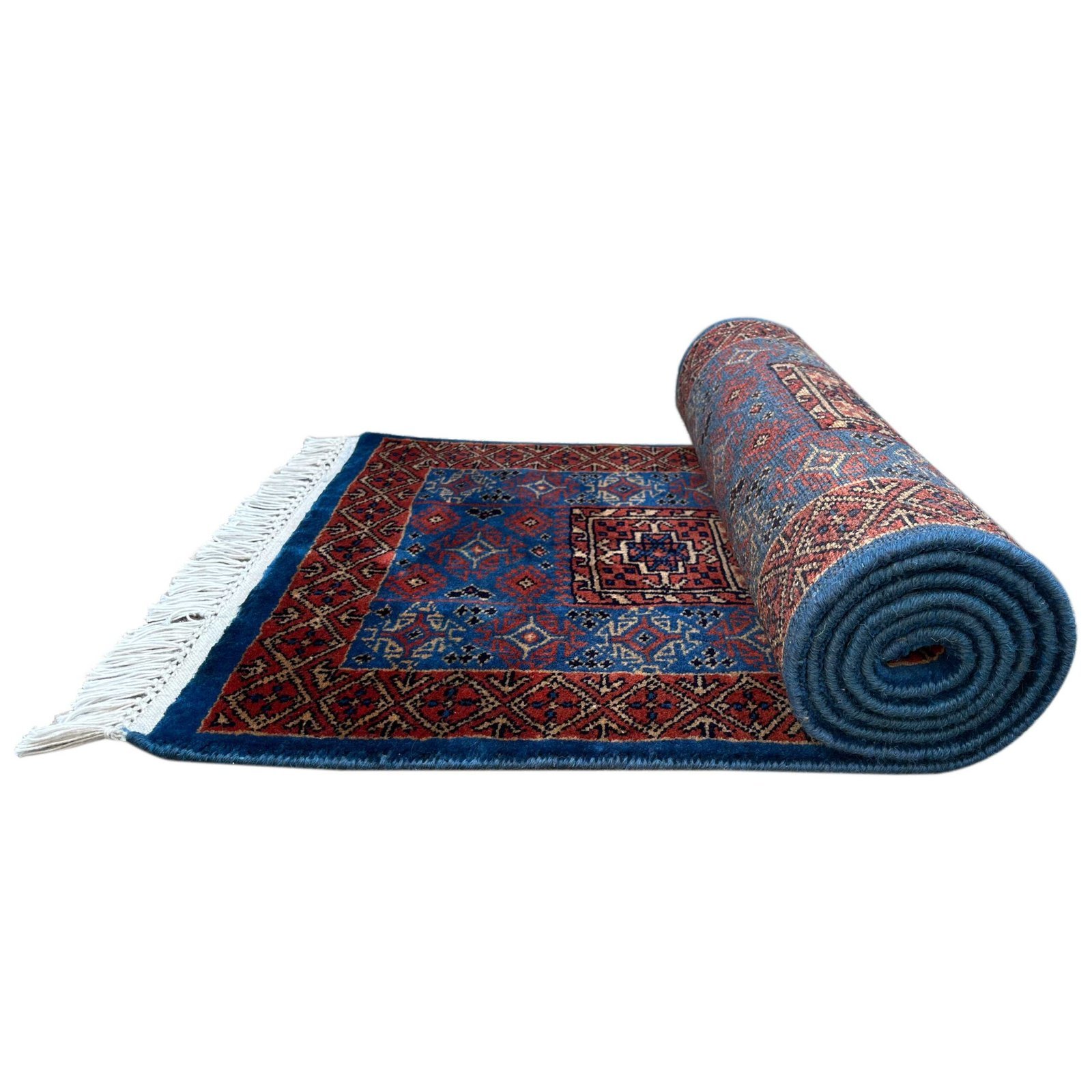 2x6 ft Hand Knotted Wool Runner Carpet Blue Dubba - Image 3
