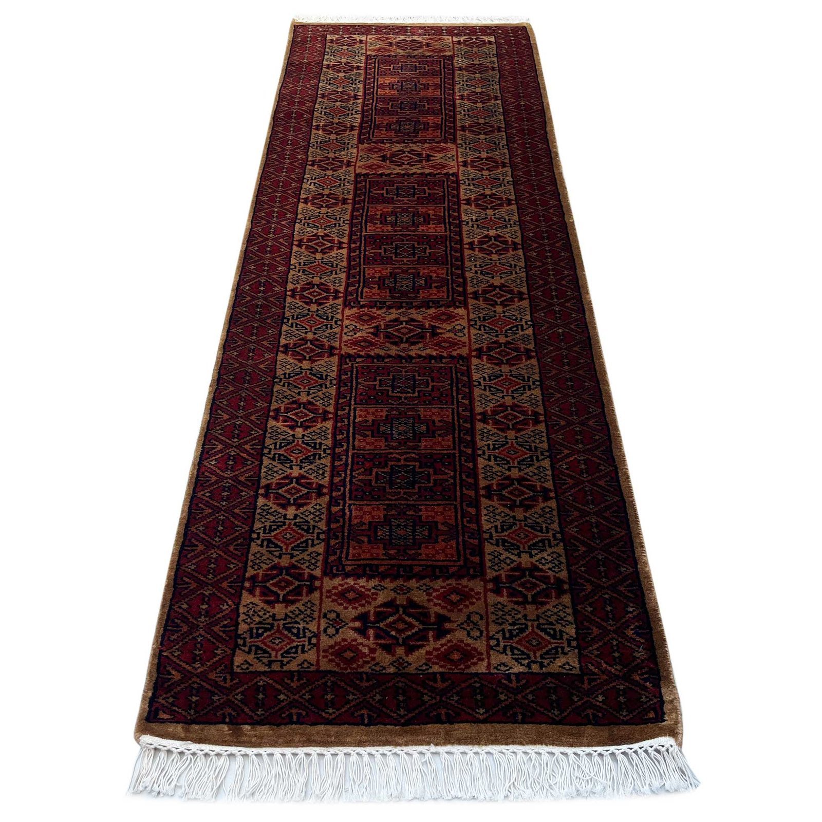 2x6 ft Hand Knotted Woolen Carpet Dubba Camel - Image 2