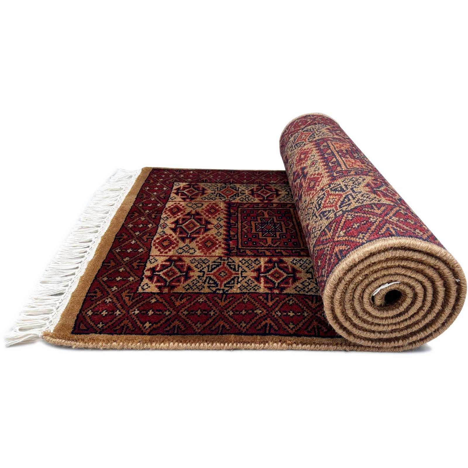 2x6 ft Hand Knotted Woolen Carpet Dubba Camel - Image 3