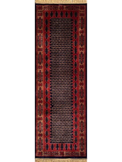 2x6 ft Hand Knotted Runner Carpet Black Tribal