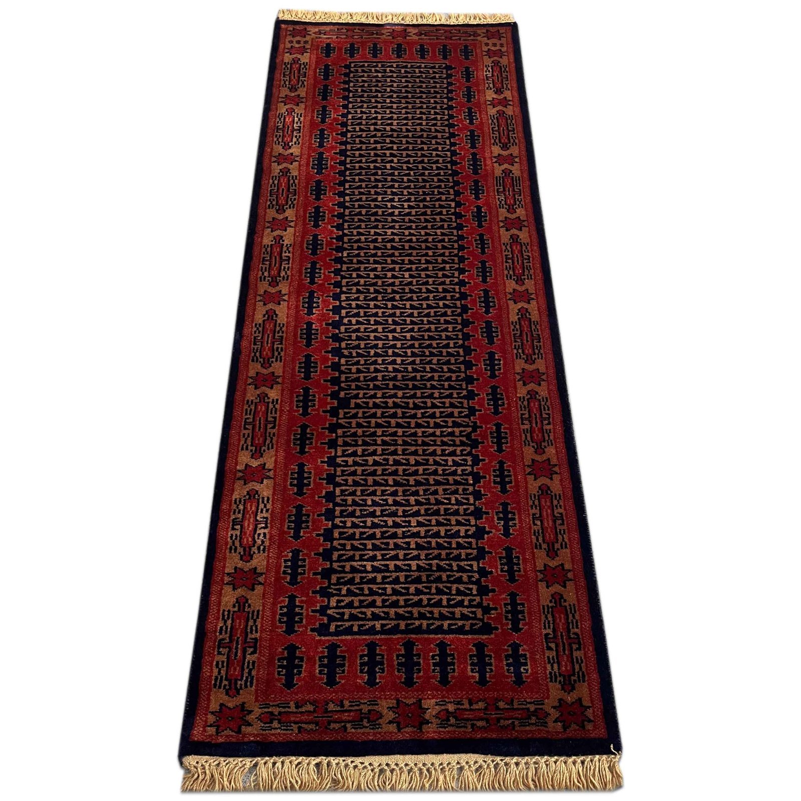 2x6 ft Hand Knotted Runner Carpet Black Tribal - Image 2