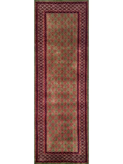 2x6 ft Green Hand Knotted Wool Carpet