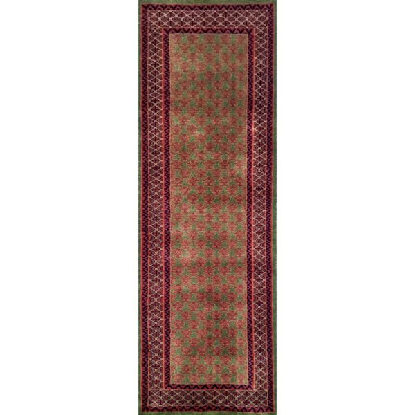 2x6 ft Green Hand Knotted Wool Carpet