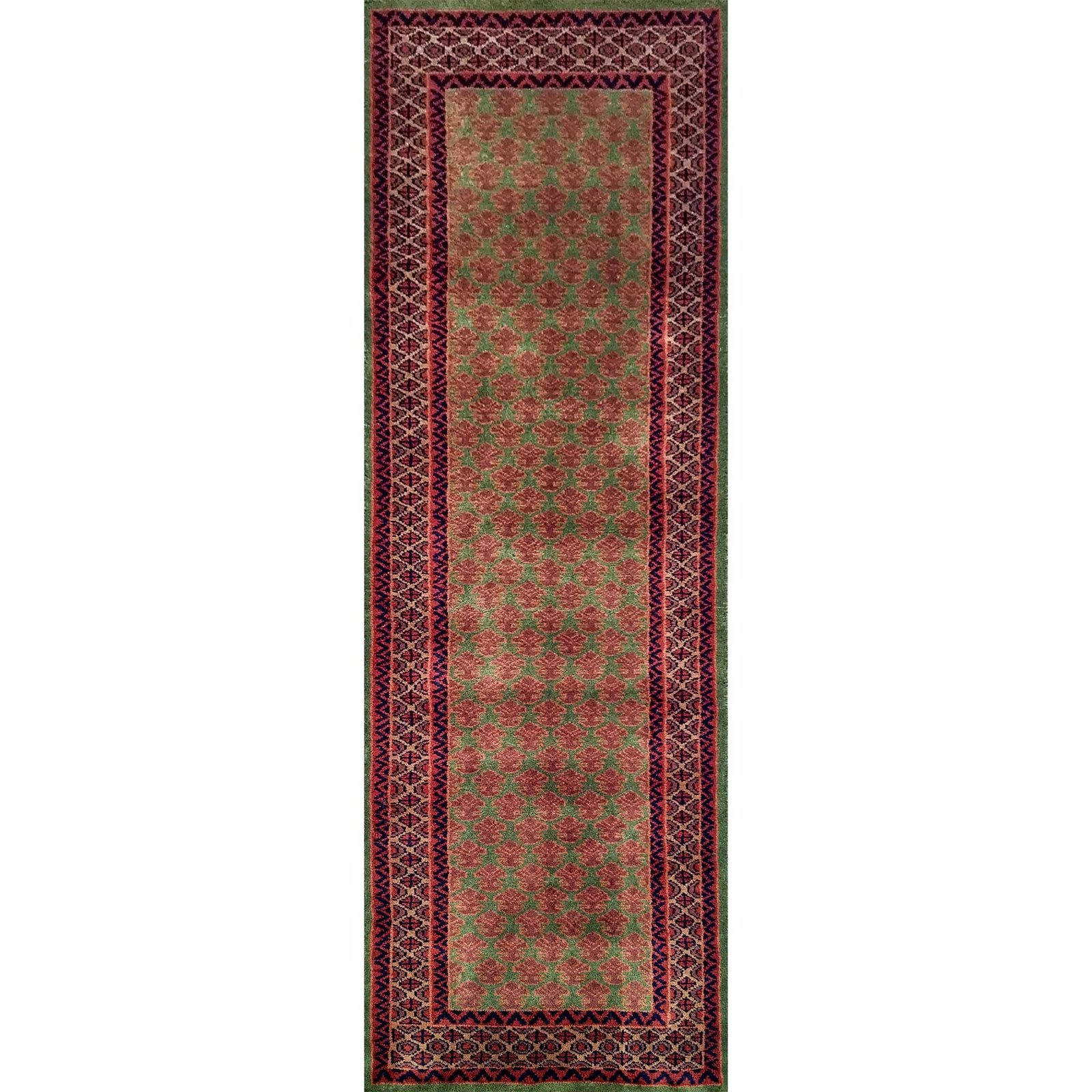 2x6 ft Green Hand Knotted Wool Carpet