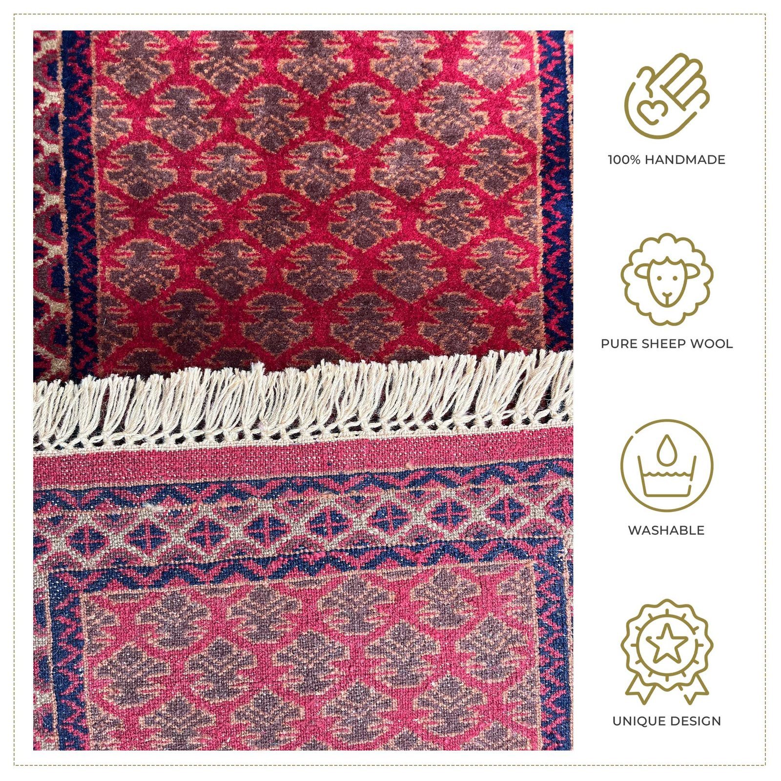 2x6 ft Hand Knotted Woolen Carpet Red Lichi - Image 4