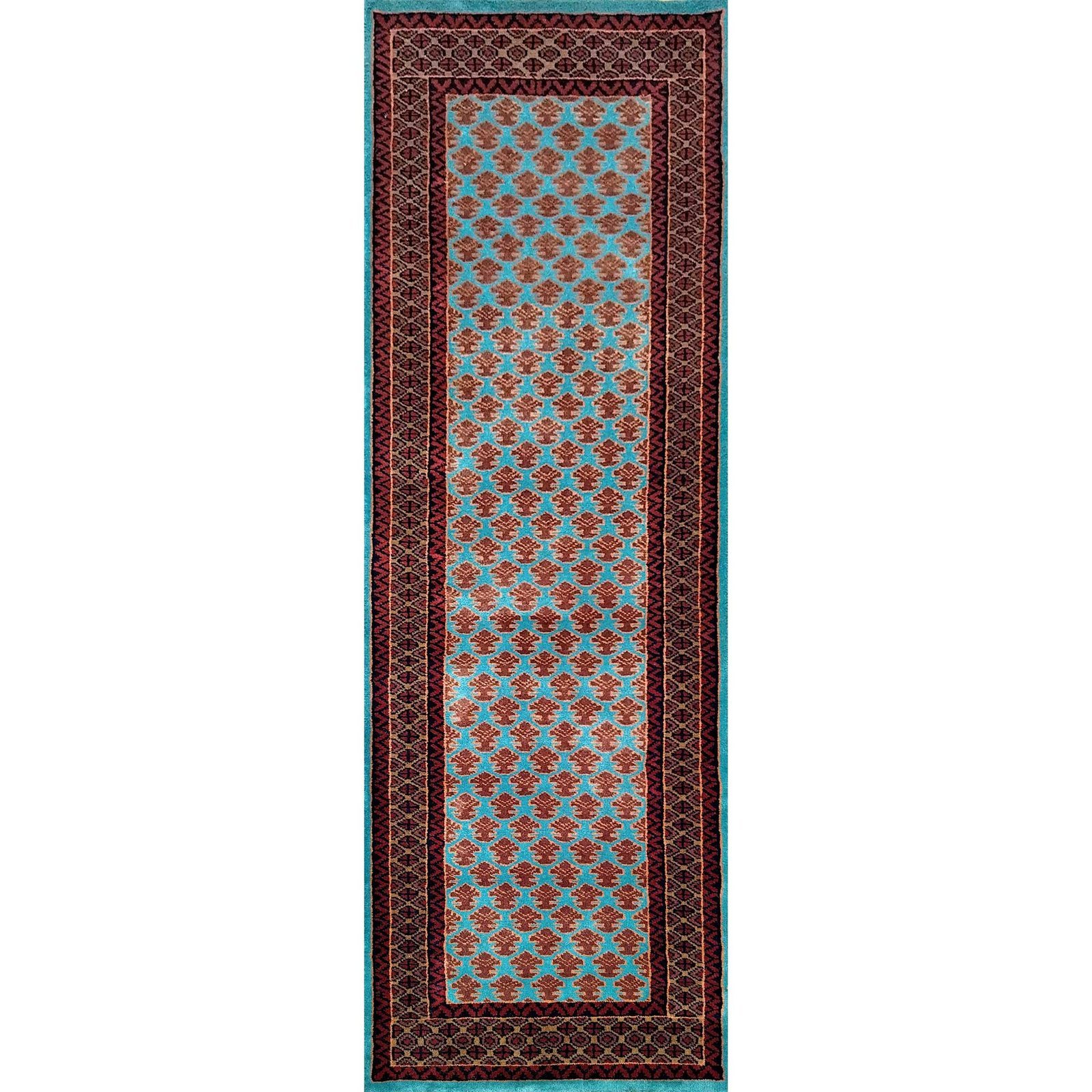 2x6 Feet Handmade Wool Carpet Runner Turquoise