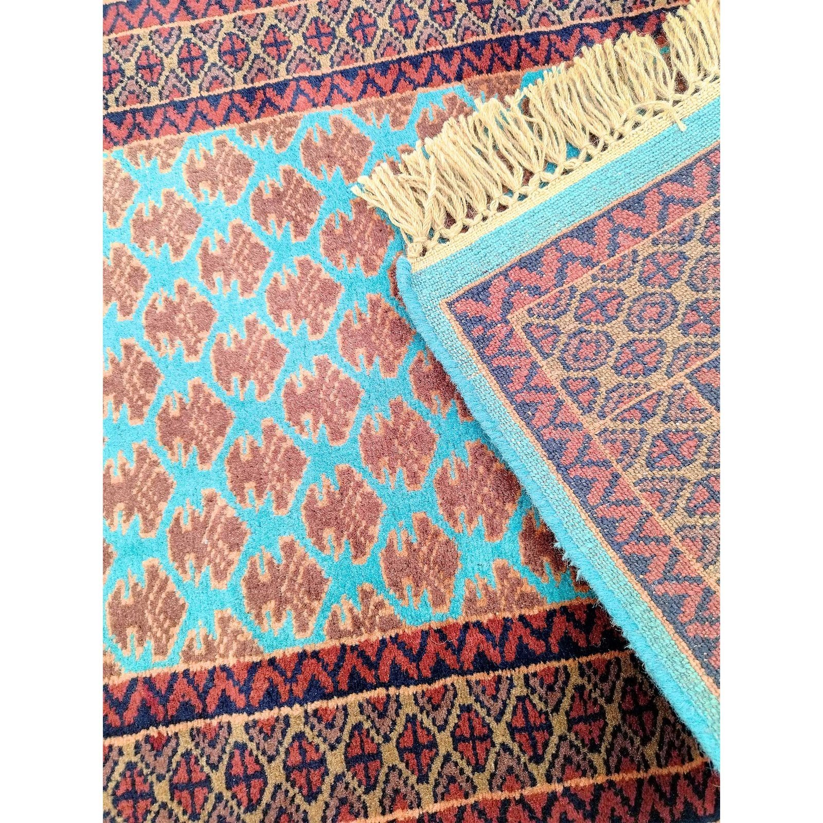 2x6 Feet Handmade Wool Carpet Runner Turquoise - Image 3