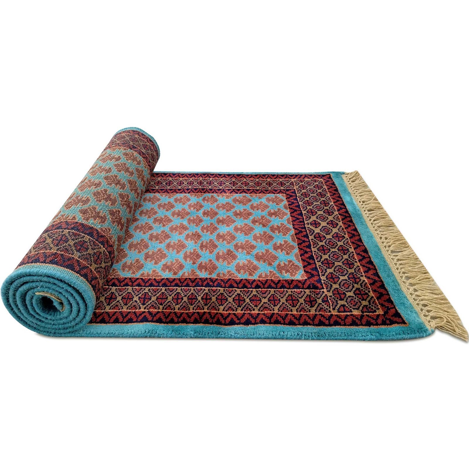 2x6 Feet Handmade Wool Carpet Runner Turquoise - Image 4
