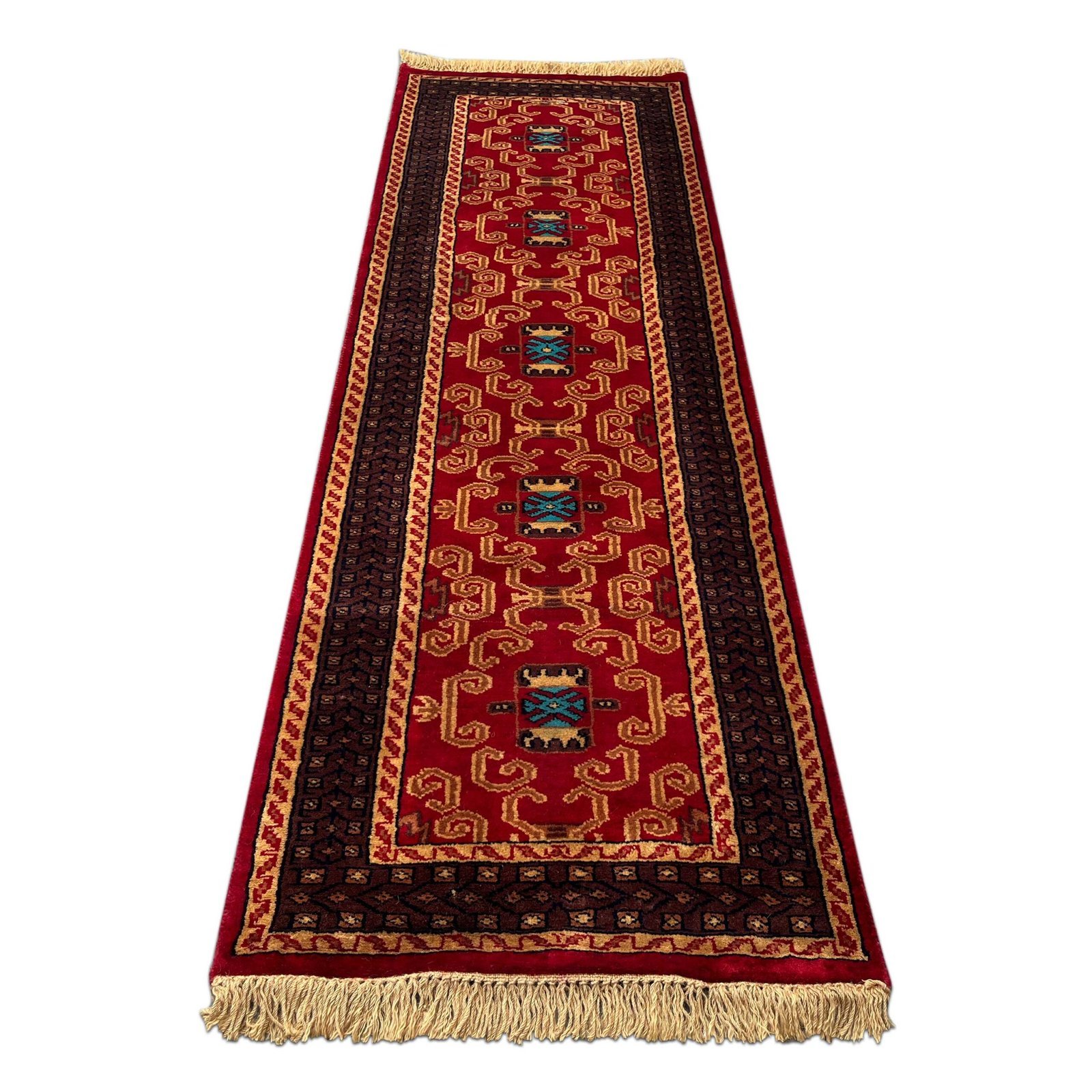 2x6 feet Red Palace Hand-knotted Woolen Runner Carpet - Image 2