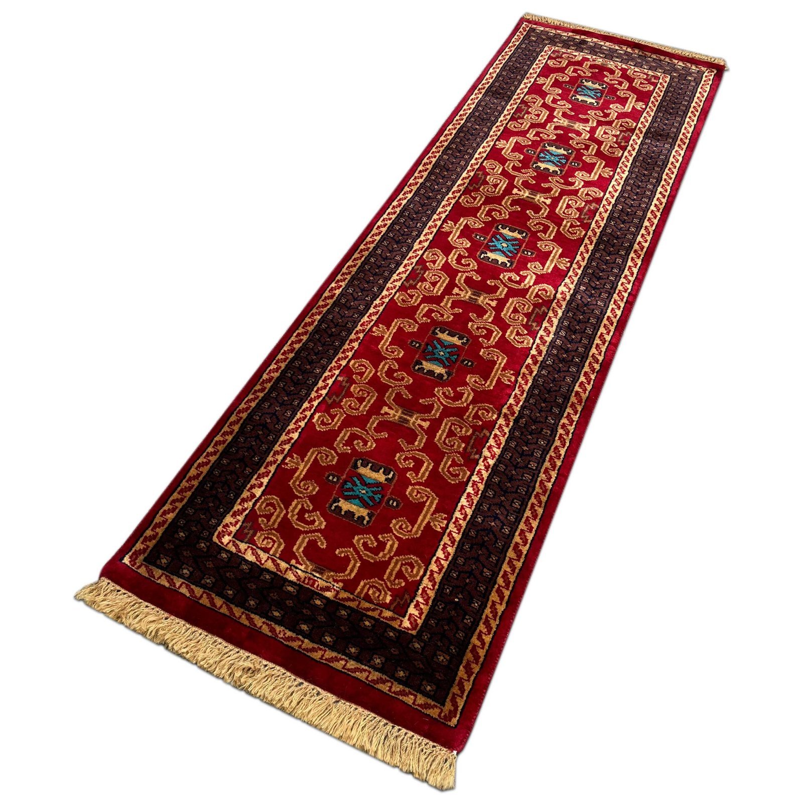2x6 feet Red Palace Hand-knotted Woolen Runner Carpet - Image 3