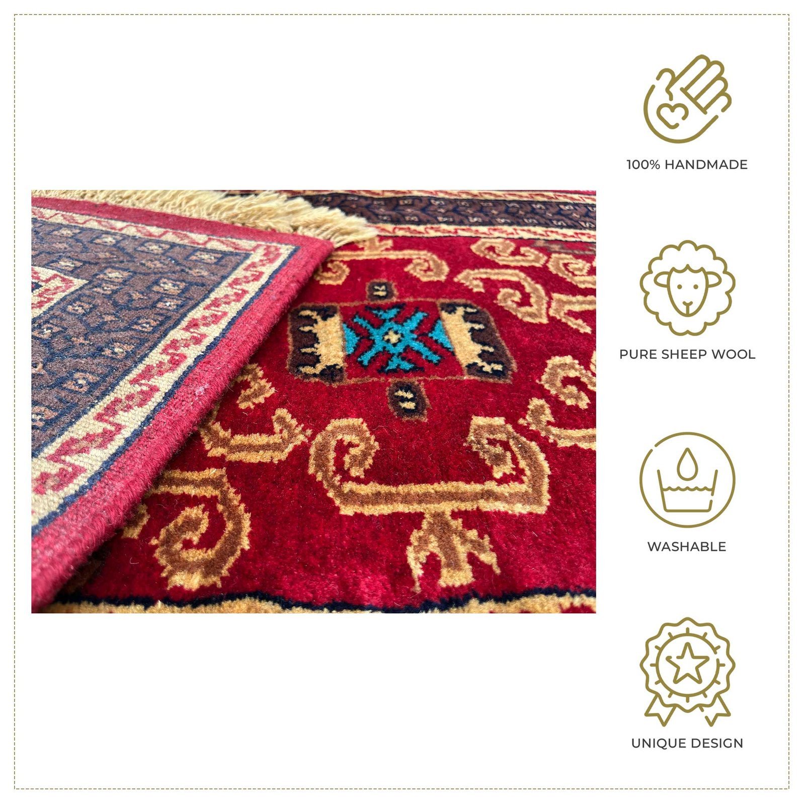 2x6 feet Red Palace Hand-knotted Woolen Runner Carpet - Image 5