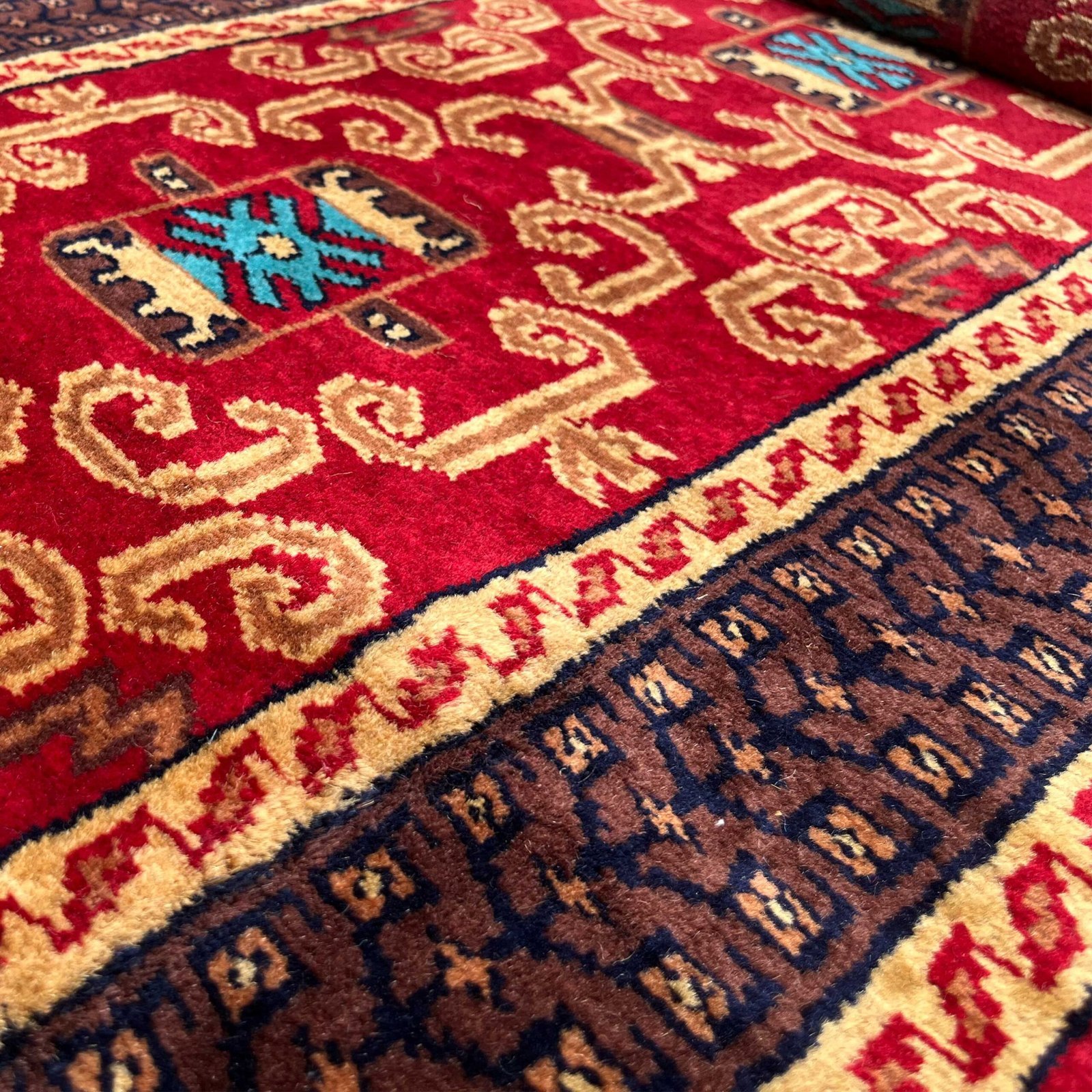 2x6 feet Red Palace Hand-knotted Woolen Runner Carpet - Image 6