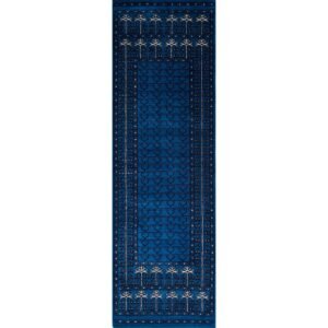 2x6 ft Hand Knotted Woolen Runner Blue Parda