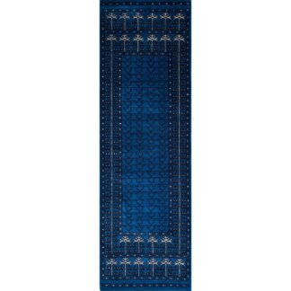 2x6 ft Hand Knotted Woolen Runner Blue Parda