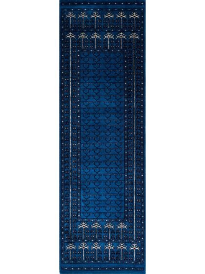 2x6 ft Hand Knotted Woolen Runner Blue Parda