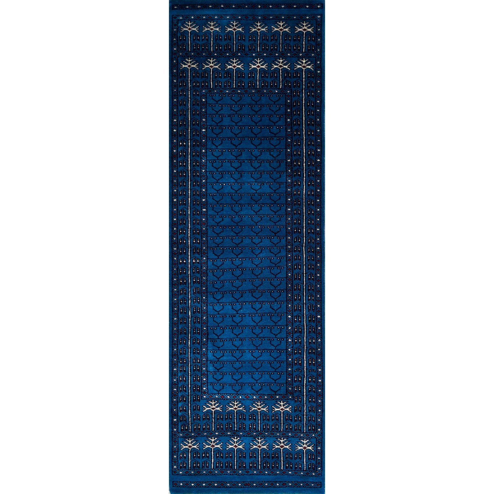 2x6 ft Hand Knotted Woolen Runner Blue Parda