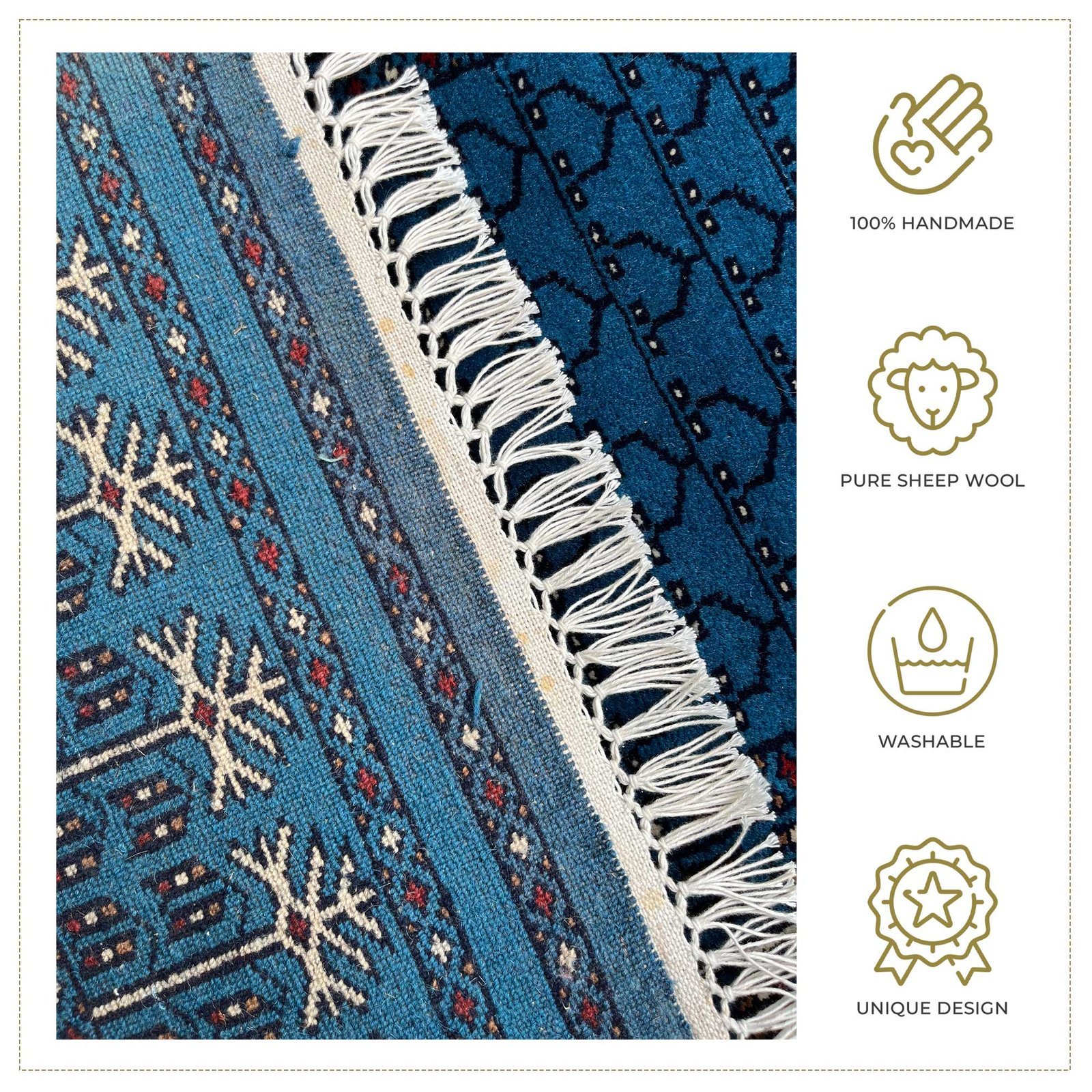 2x6 ft Hand Knotted Woolen Runner Blue Parda - Image 5