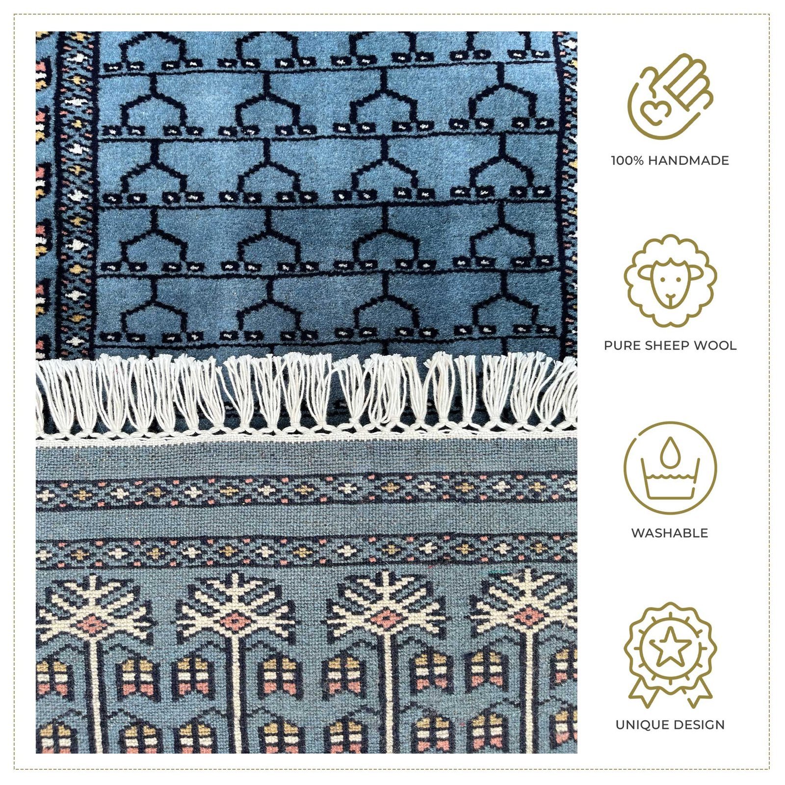 2x6 feet Bluish-gray Hand-knotted Woolen Runner - Image 4