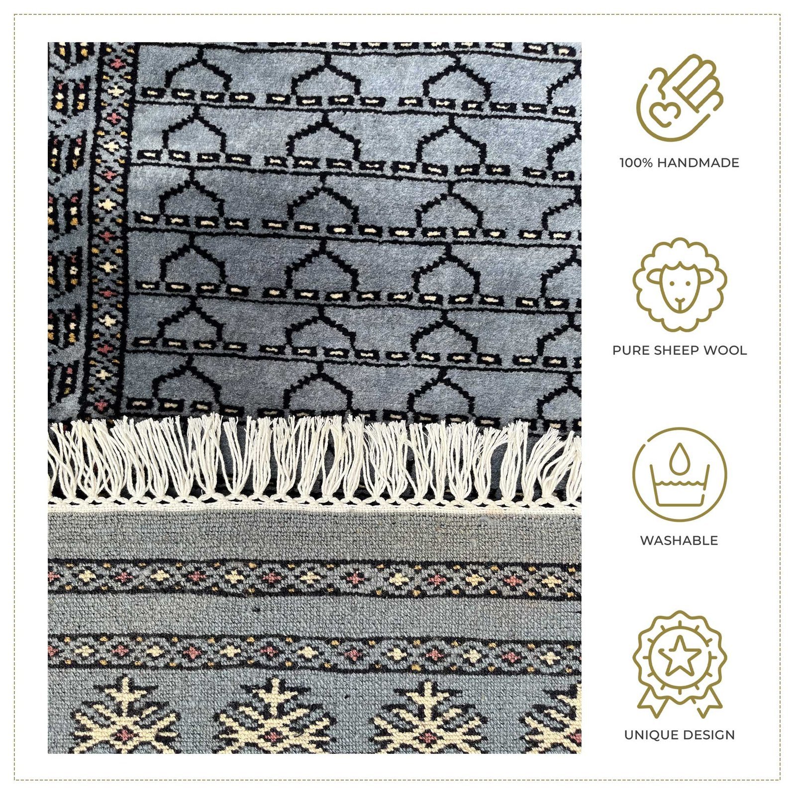 2x6 Feet Gray Hand Knotted Wool Carpet Parda - Image 2