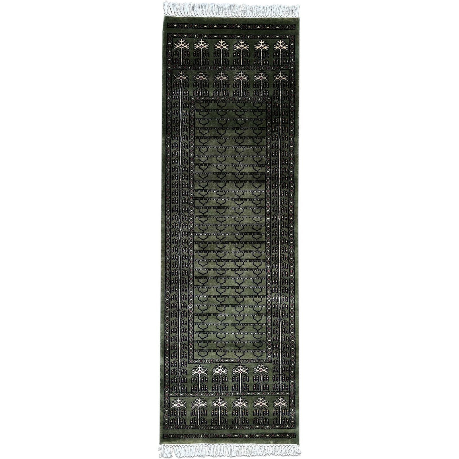 2x6 Feet Green Hand Knotted Wool Carpet Parda