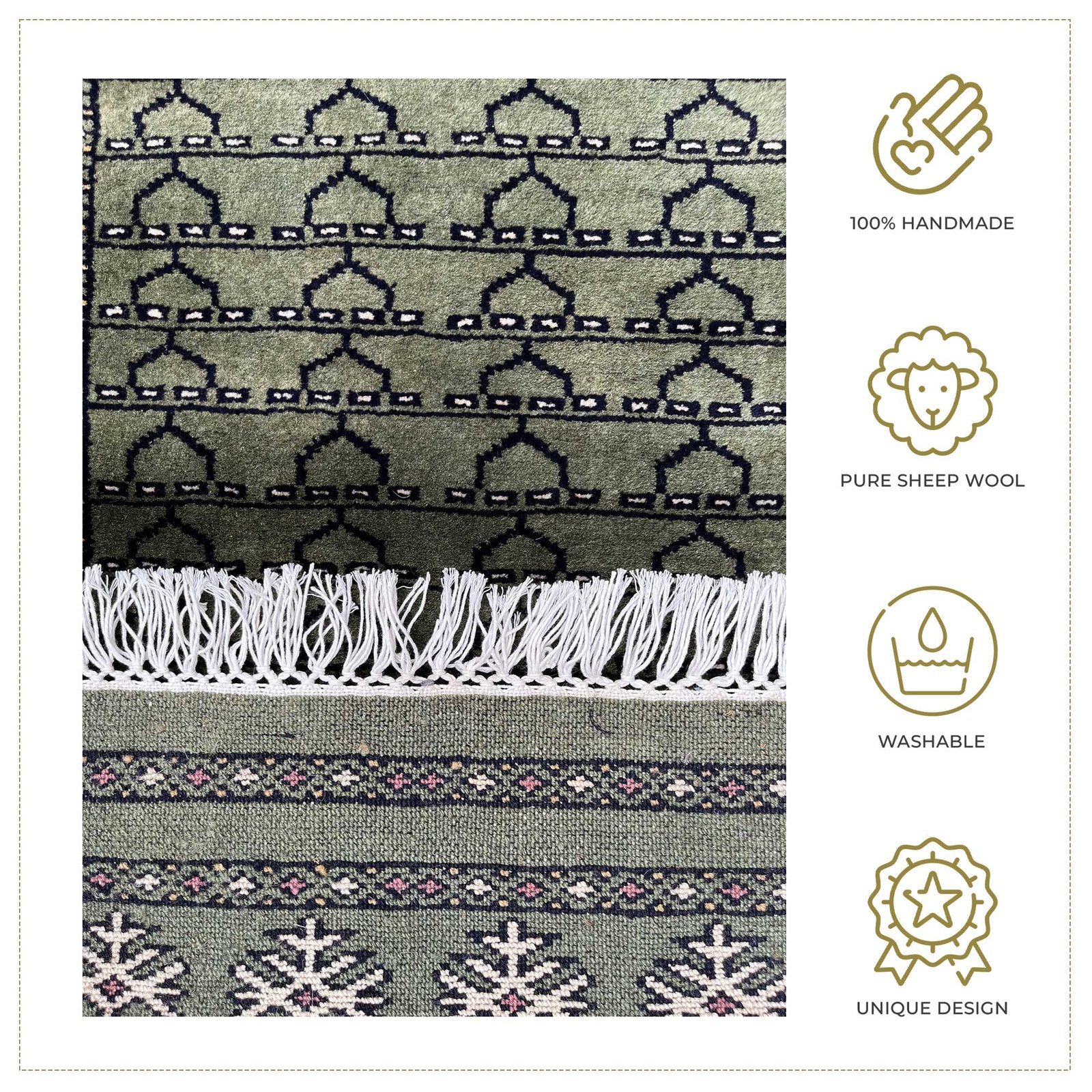 2x6 Feet Green Hand Knotted Wool Carpet Parda - Image 2