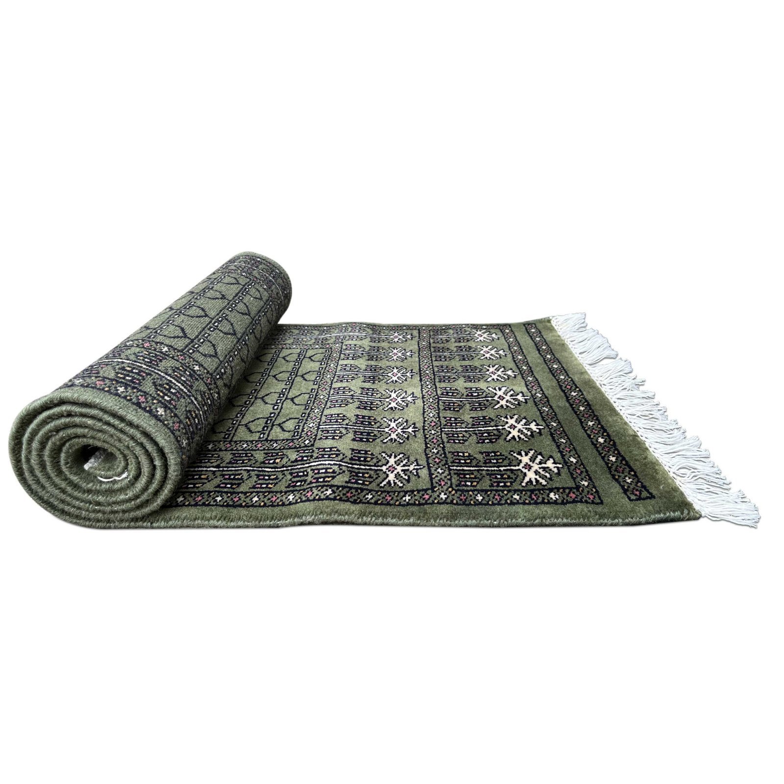 2x6 Feet Green Hand Knotted Wool Carpet Parda - Image 6