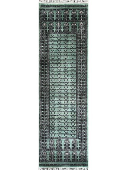 2x6 ft Hand Knotted Wool Runner Light Green Parda