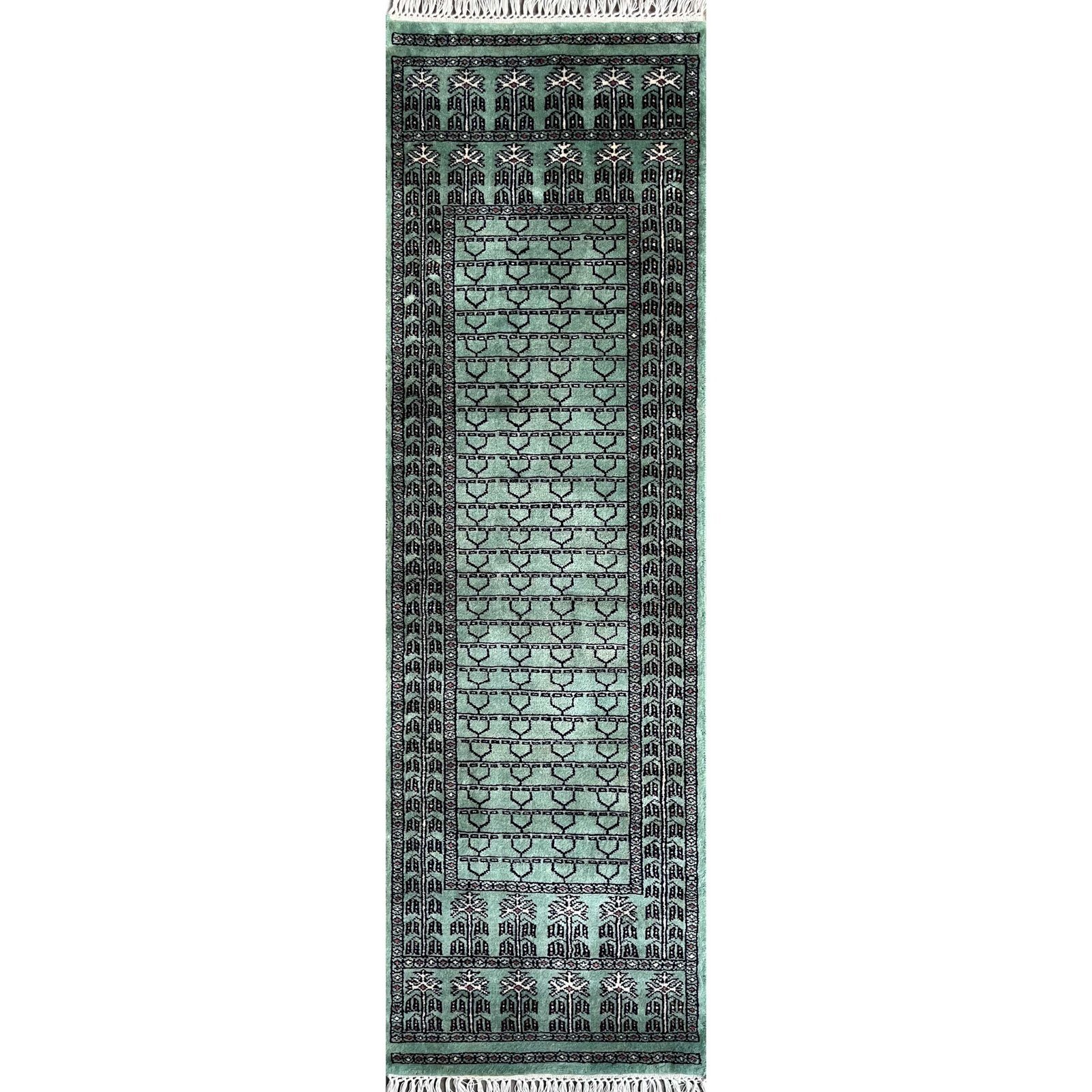 2x6 ft Hand Knotted Wool Runner Light Green Parda