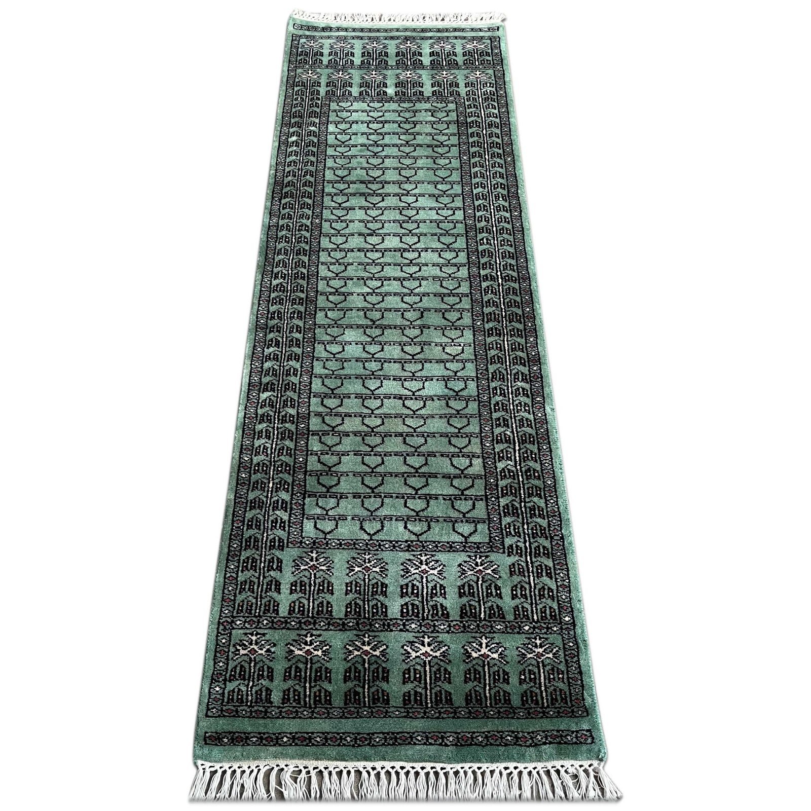 2x6 ft Hand Knotted Wool Runner Light Green Parda - Image 2