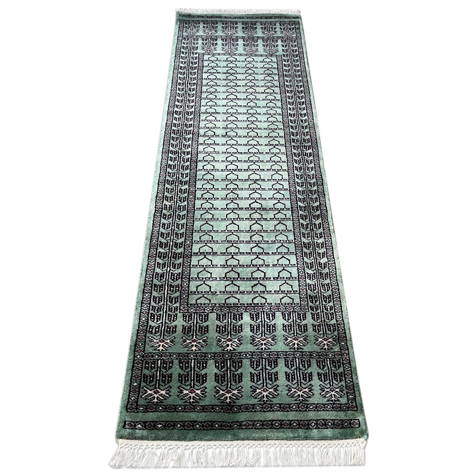 2x6 ft Hand Knotted Wool Runner Light Green Parda - Image 5