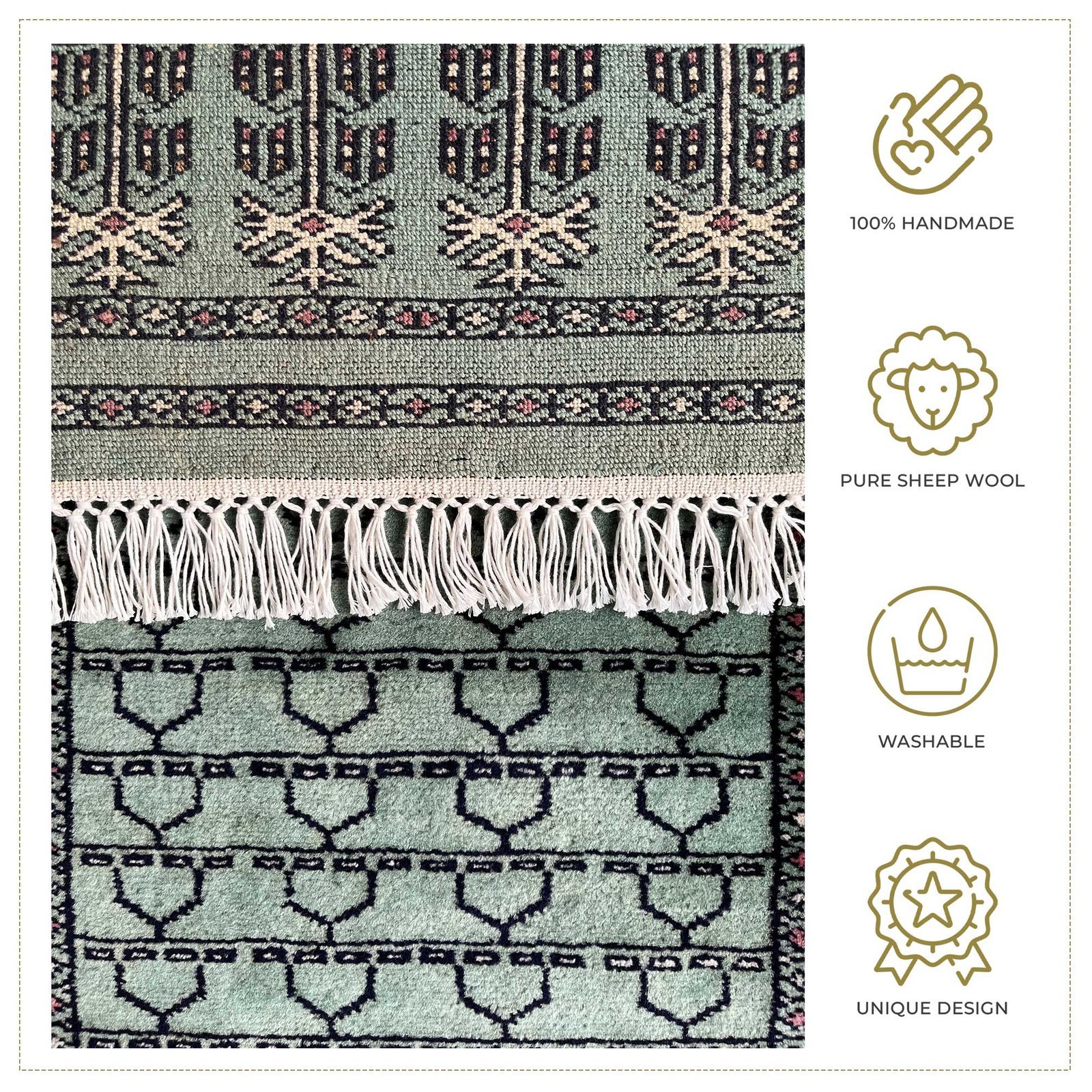 2x6 ft Hand Knotted Wool Runner Light Green Parda - Image 4