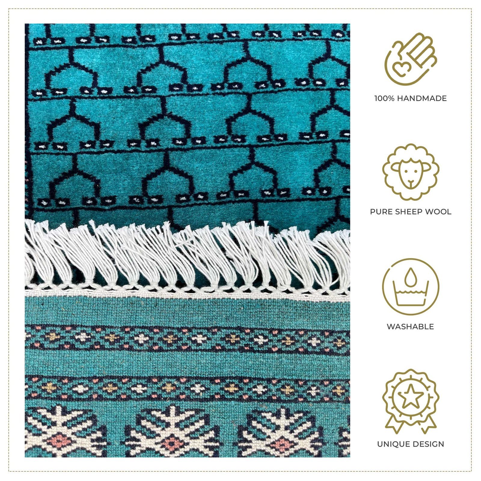 2x6 feet Hand-knotted Carpet Wool Turquoise Parda - Image 5