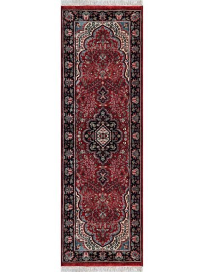 Hand-Knotted Wool Runner Carpet, Red, Floral, 2x6 ft, Handmade with Fringe
