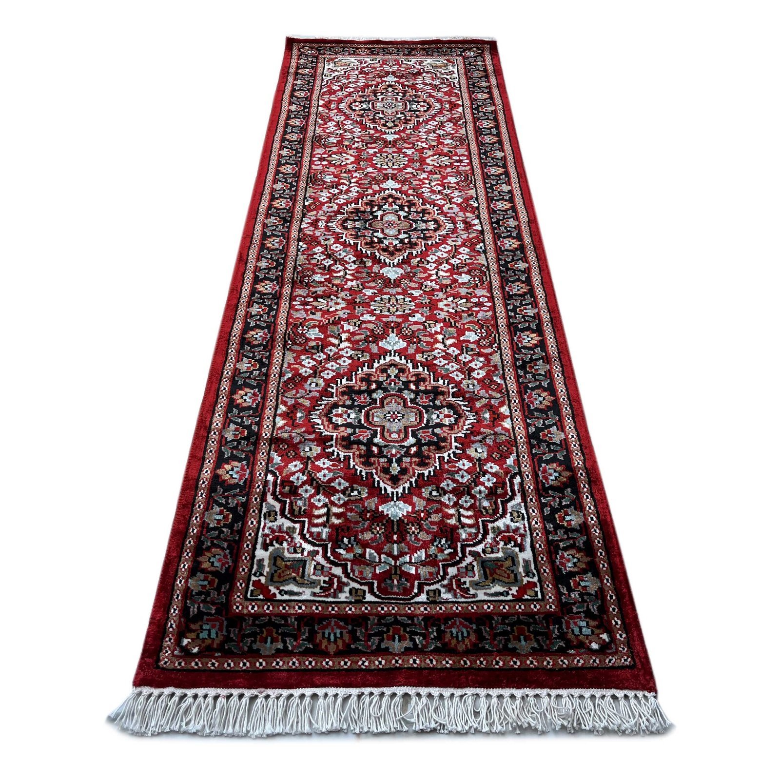 2x6 feet Hand Knotted Bamboo Silk Carpet Indopersian Red - Image 2
