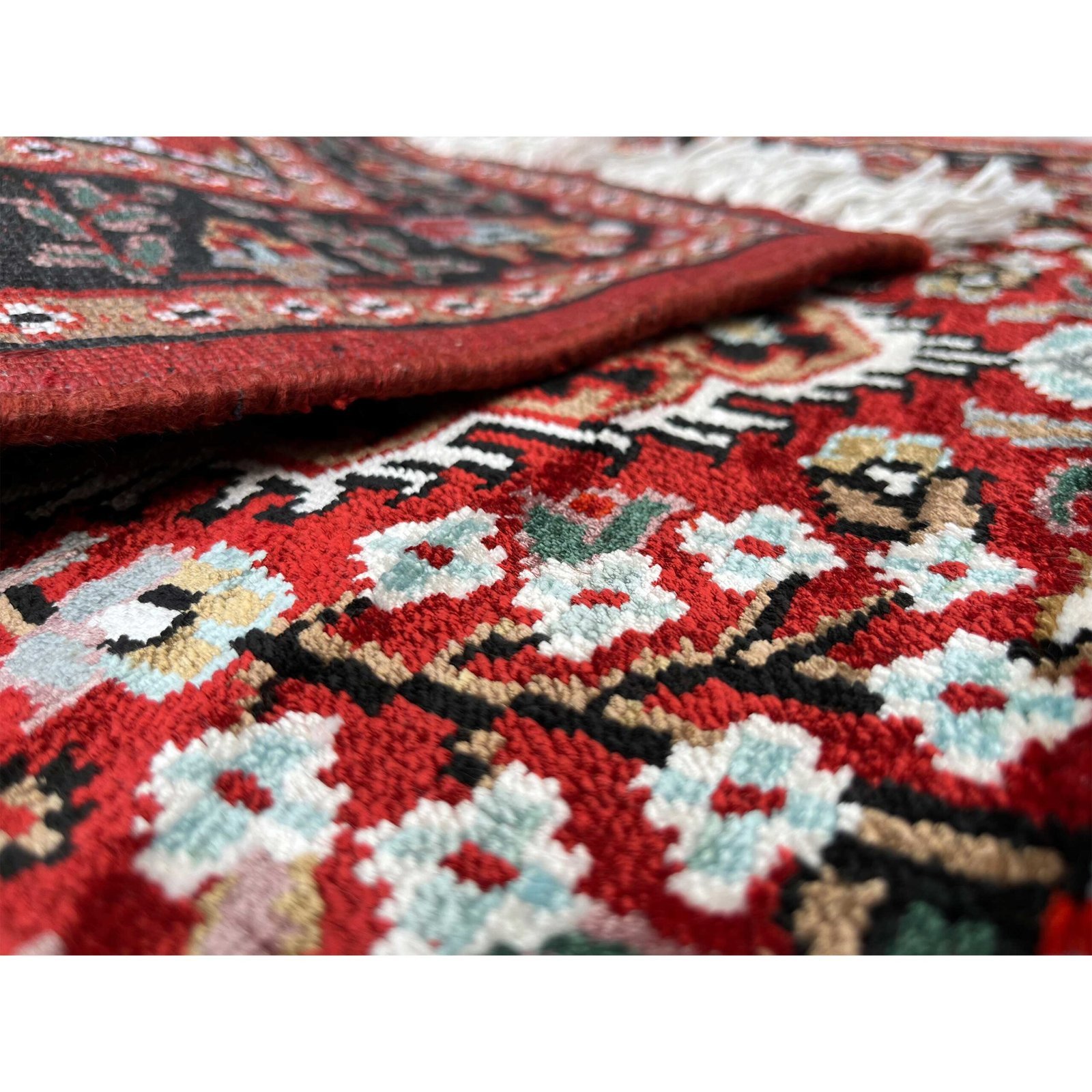2x6 feet Hand Knotted Bamboo Silk Carpet Indopersian Red - Image 4