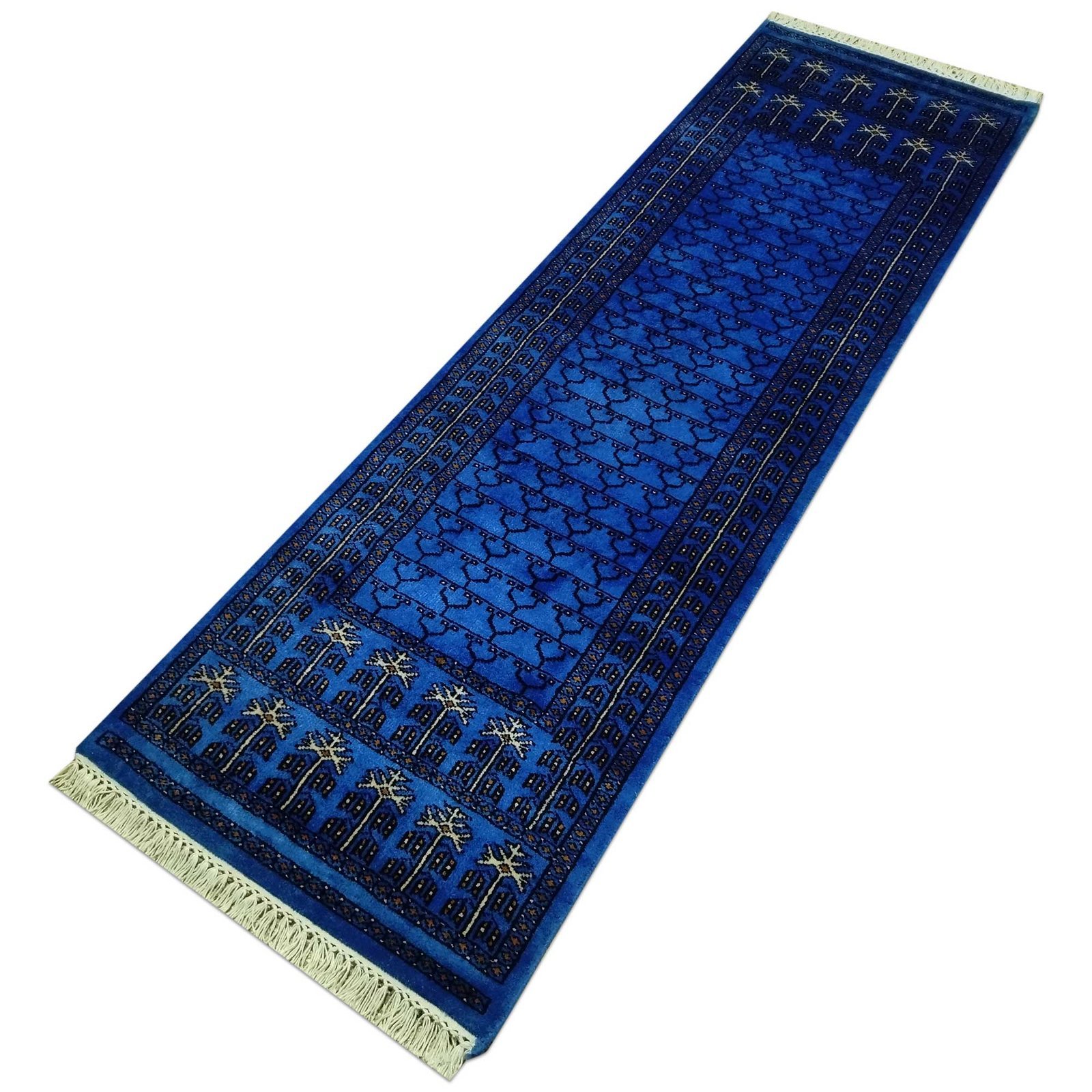 2x6 ft Blue Hand Knotted Wool Carpet Runner - Image 3