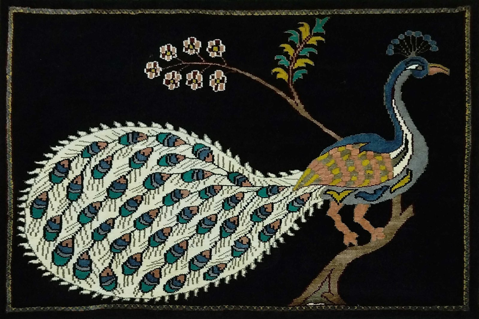 3x2 Feet Handmade Royal Black Peacock Carpet - Image 2
