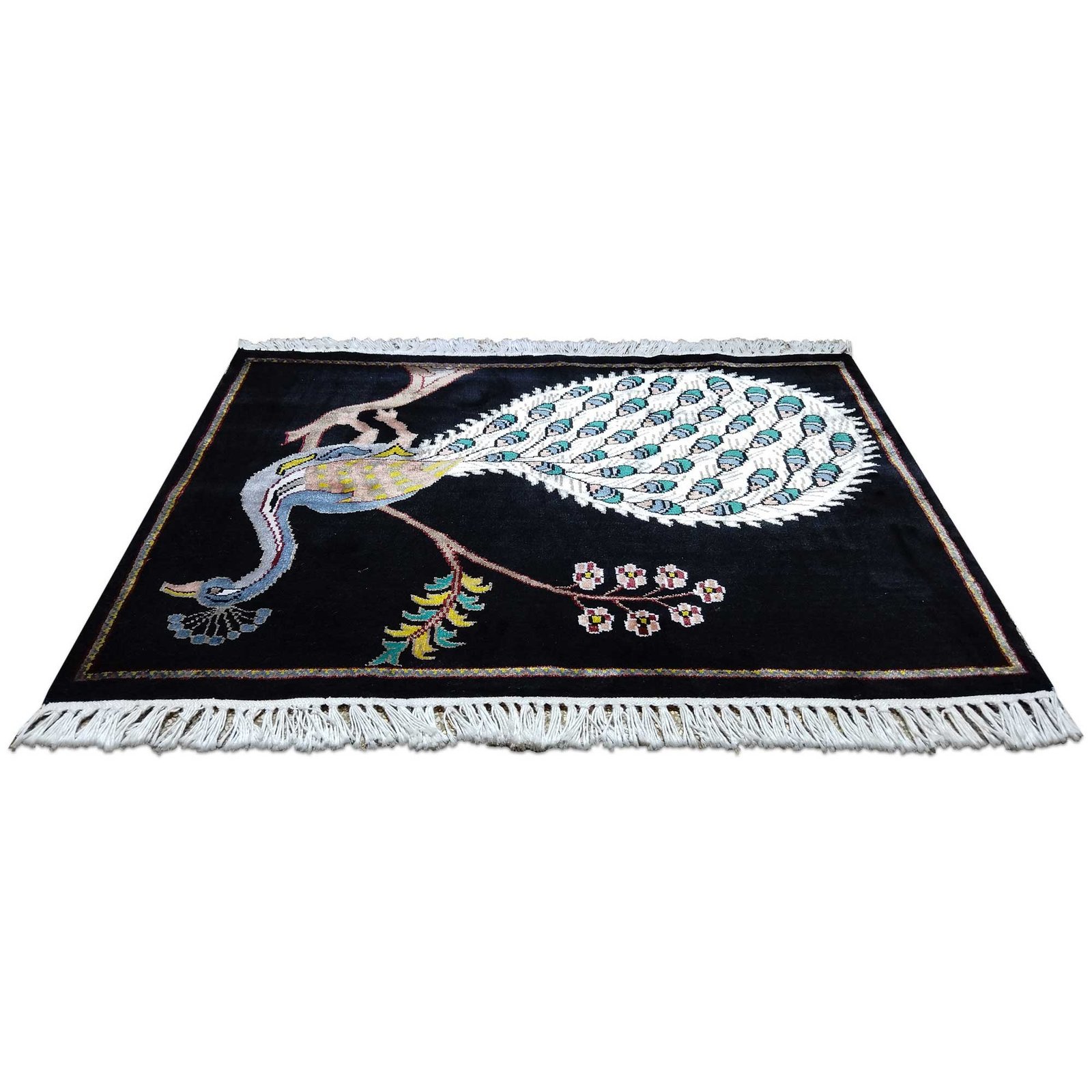 3x2 Feet Handmade Royal Black Peacock Carpet - Image 3