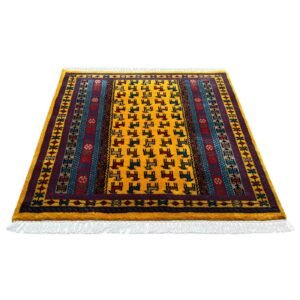 3x3 ft Hand Knotted Wool Carpet – Yellow Bakri Design