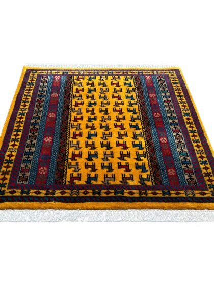 3x3 ft Hand Knotted Wool Carpet – Yellow Bakri Design