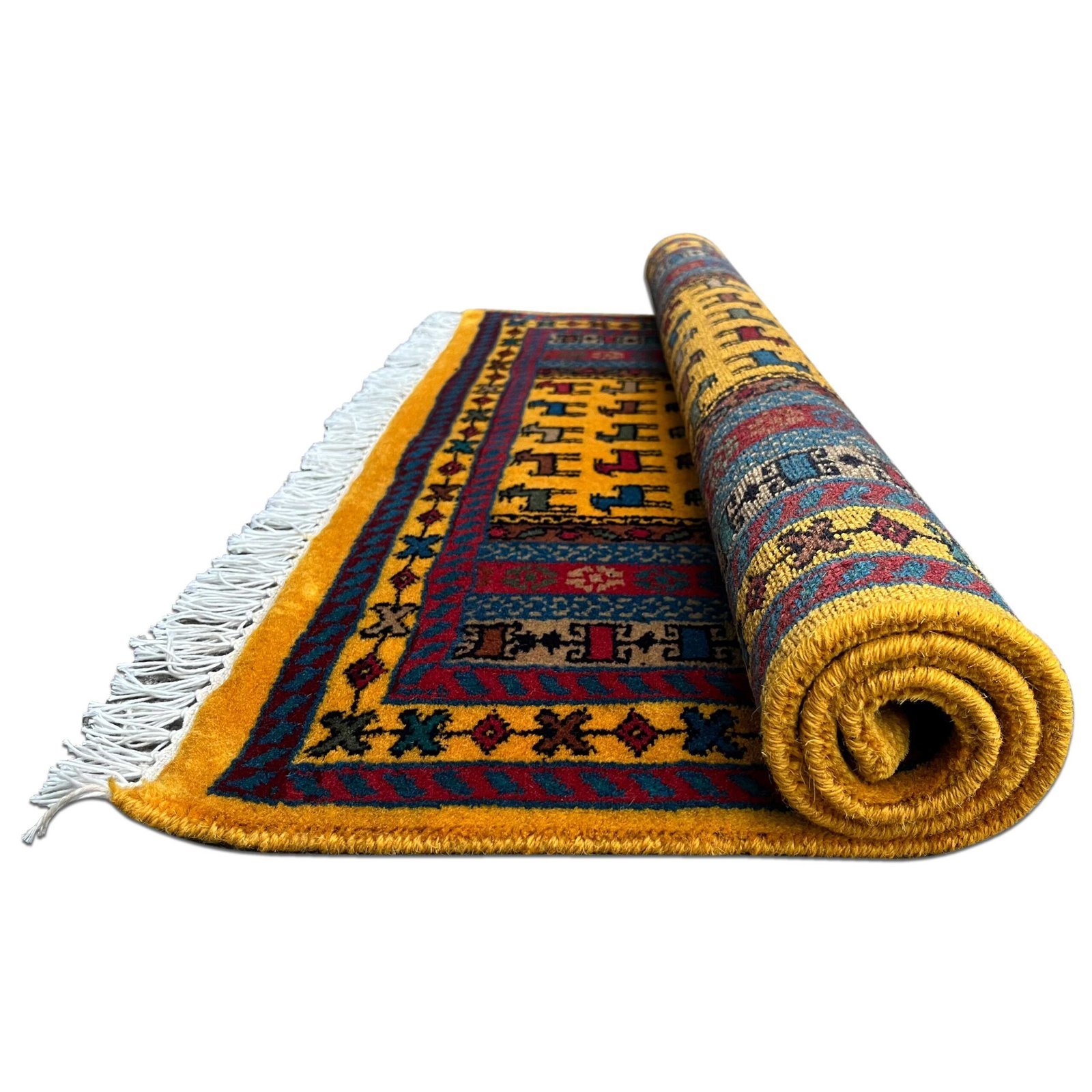 3x3 ft Hand Knotted Wool Carpet – Yellow Bakri Design - Image 3