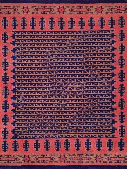 3x3 Feet Hand Knotted Black Wool Carpet